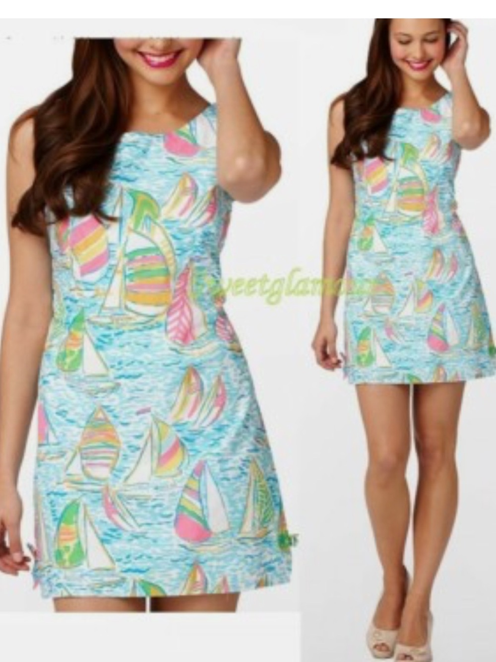 Lilly Pulitzer Aqua Sailboat/ Floral Print Dress/Coverup BEACH READY! XS